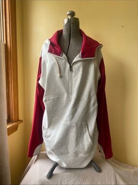 Ampersand Avenue Two-Tone Half-Zip Pullover Hoodie - Light Gray & Burgundy